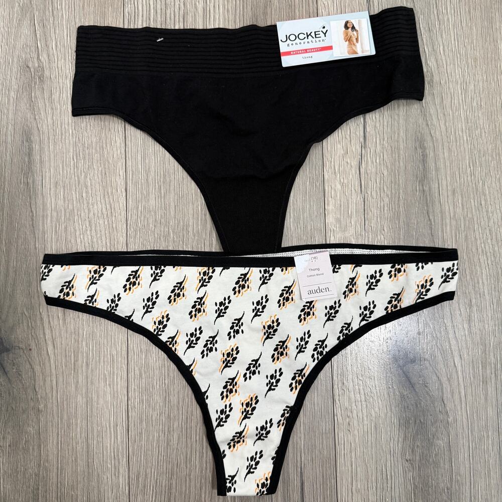 Jockey Natural Beauty Thong Black & Auden Cotton Thong Almond  Size XL 2pc Panty